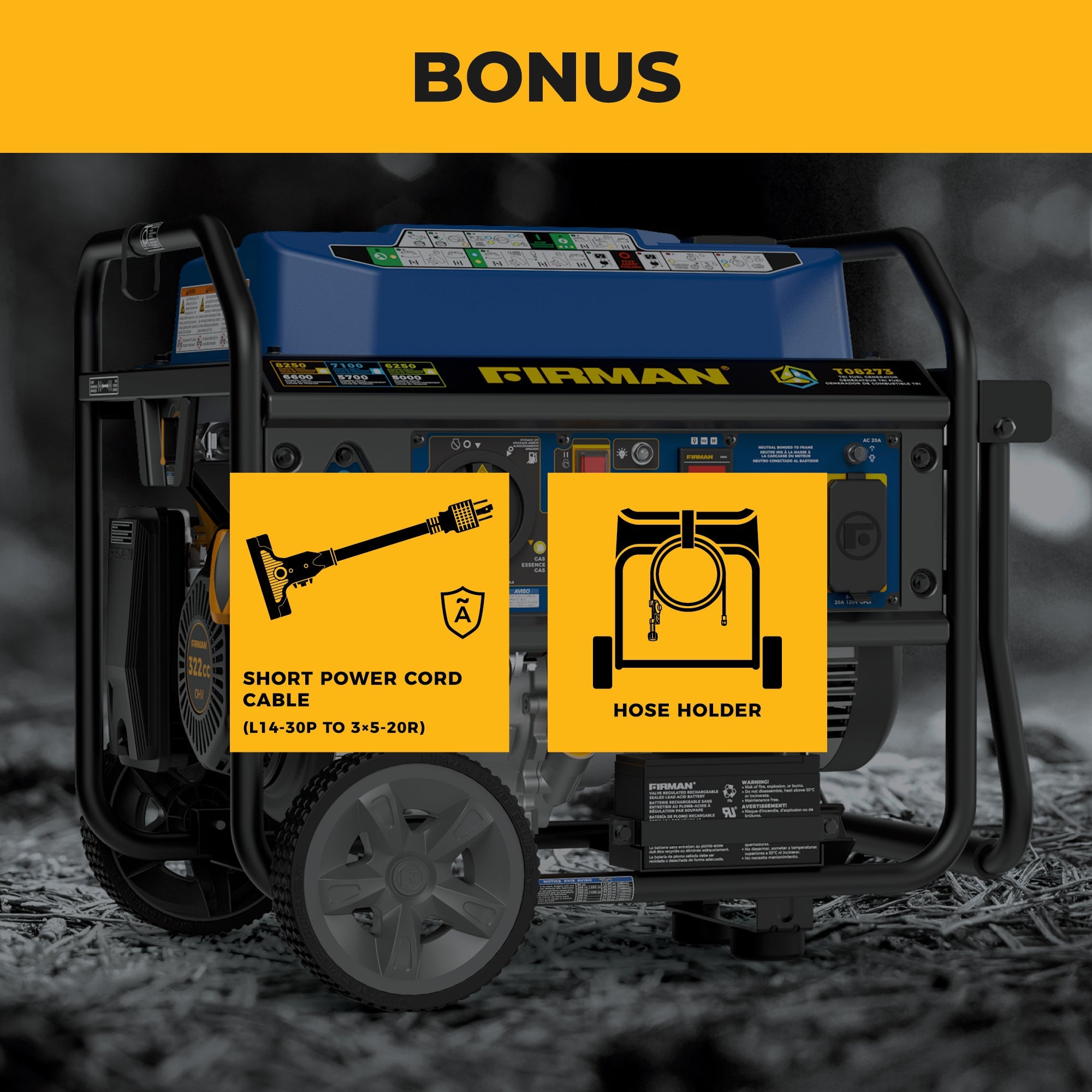 Tri Fuel Portable Generator 8250/6600W Electric Start Wheel Kit Cover & Cord CO Alert