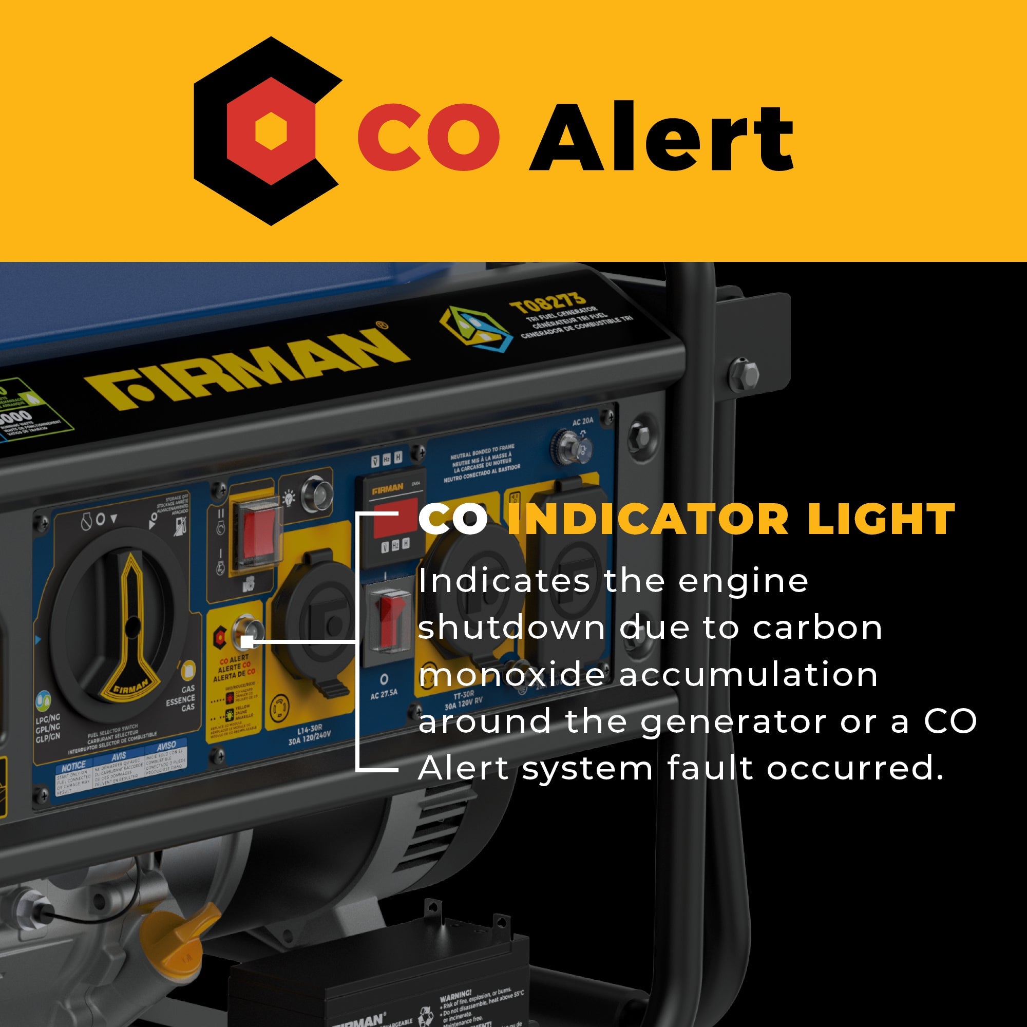 Tri Fuel Portable Generator 8250/6600W Electric Start Wheel Kit Cover & Cord CO Alert