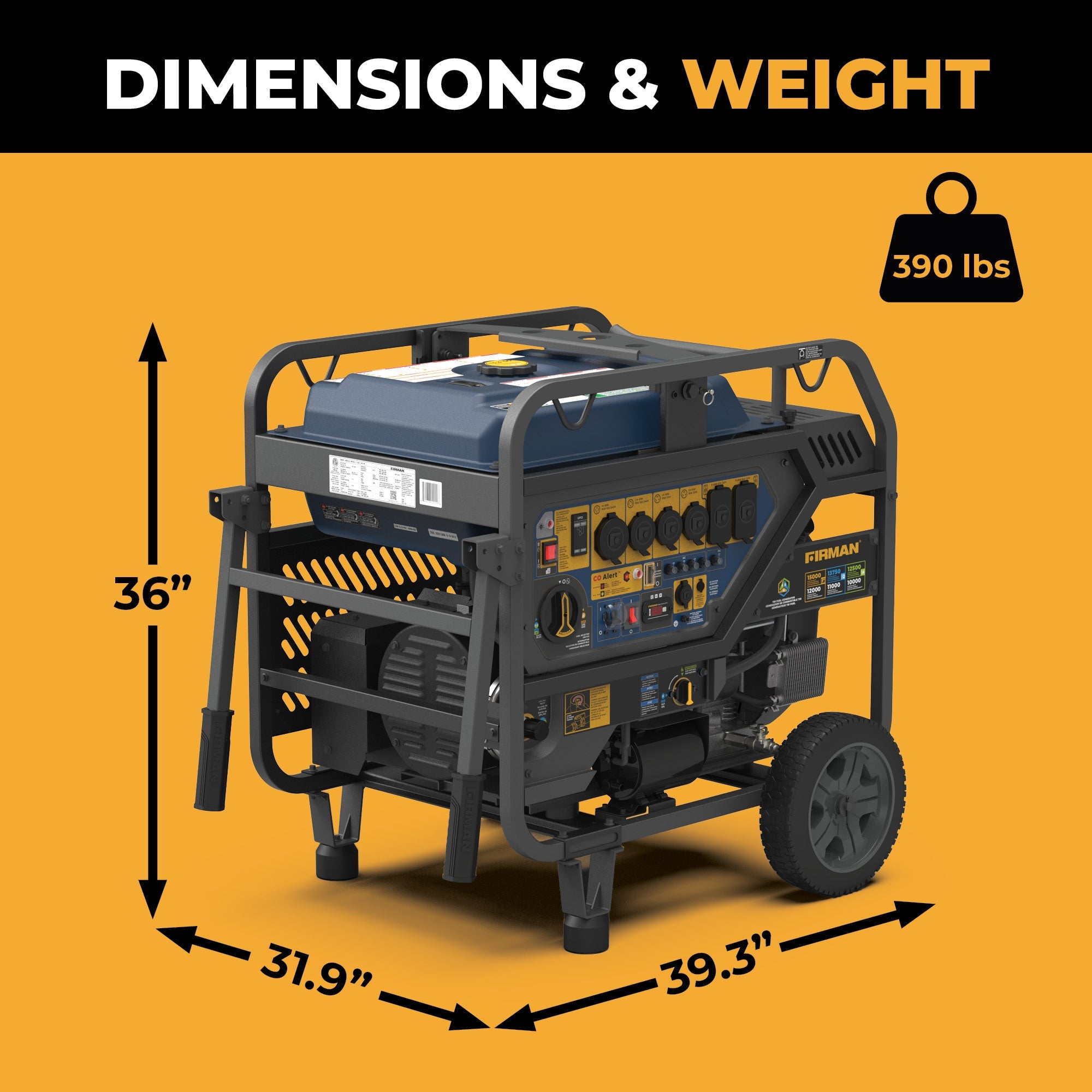 TRI FUEL PORTABLE GENERATOR 15000/12000W ELECTRIC START 120/240V WITH CO ALERT