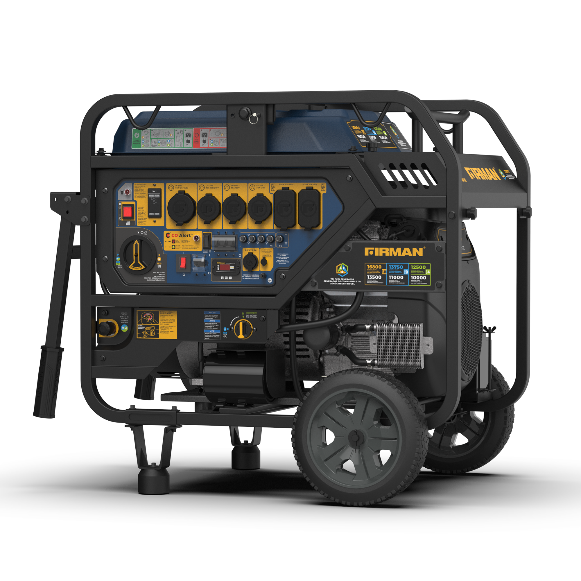 TRI FUEL PORTABLE GENERATOR 16800/13500W ELECTRIC START 120/240V WITH CO ALERT