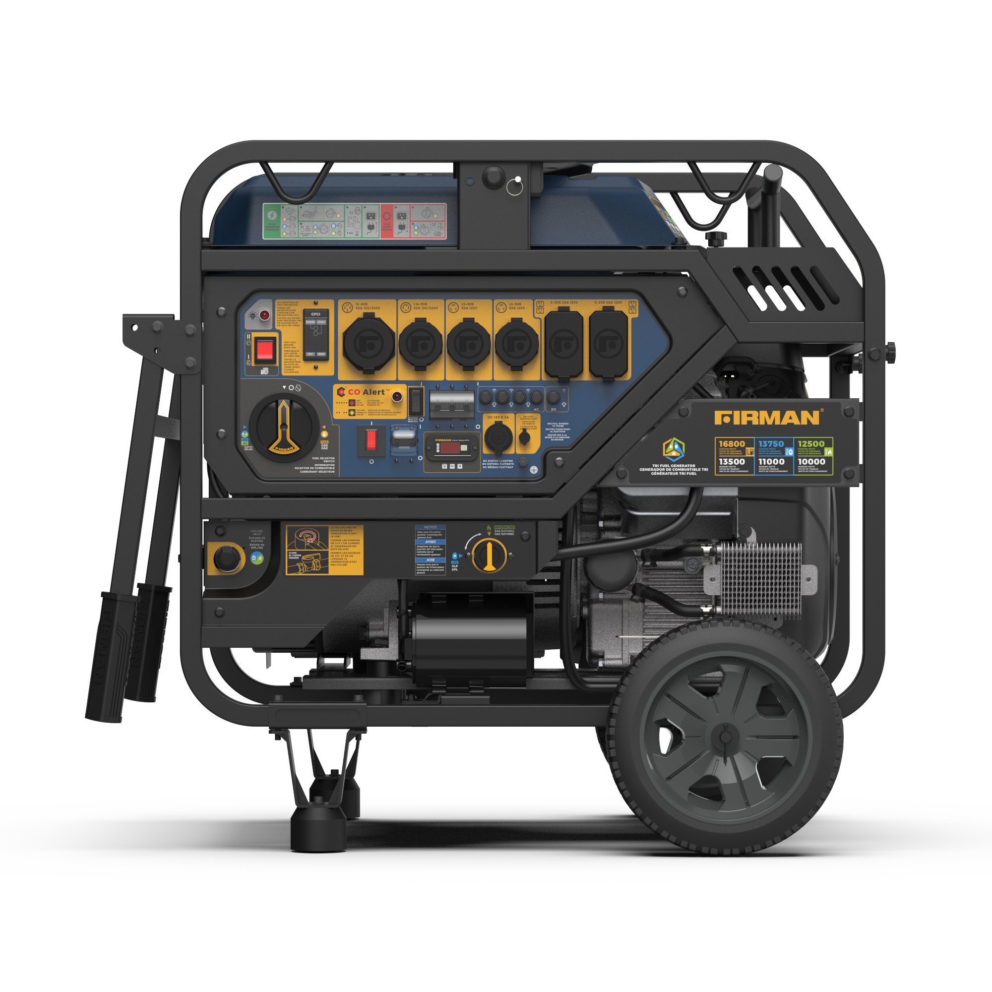 TRI FUEL PORTABLE GENERATOR 16800/13500W ELECTRIC START 120/240V WITH CO ALERT