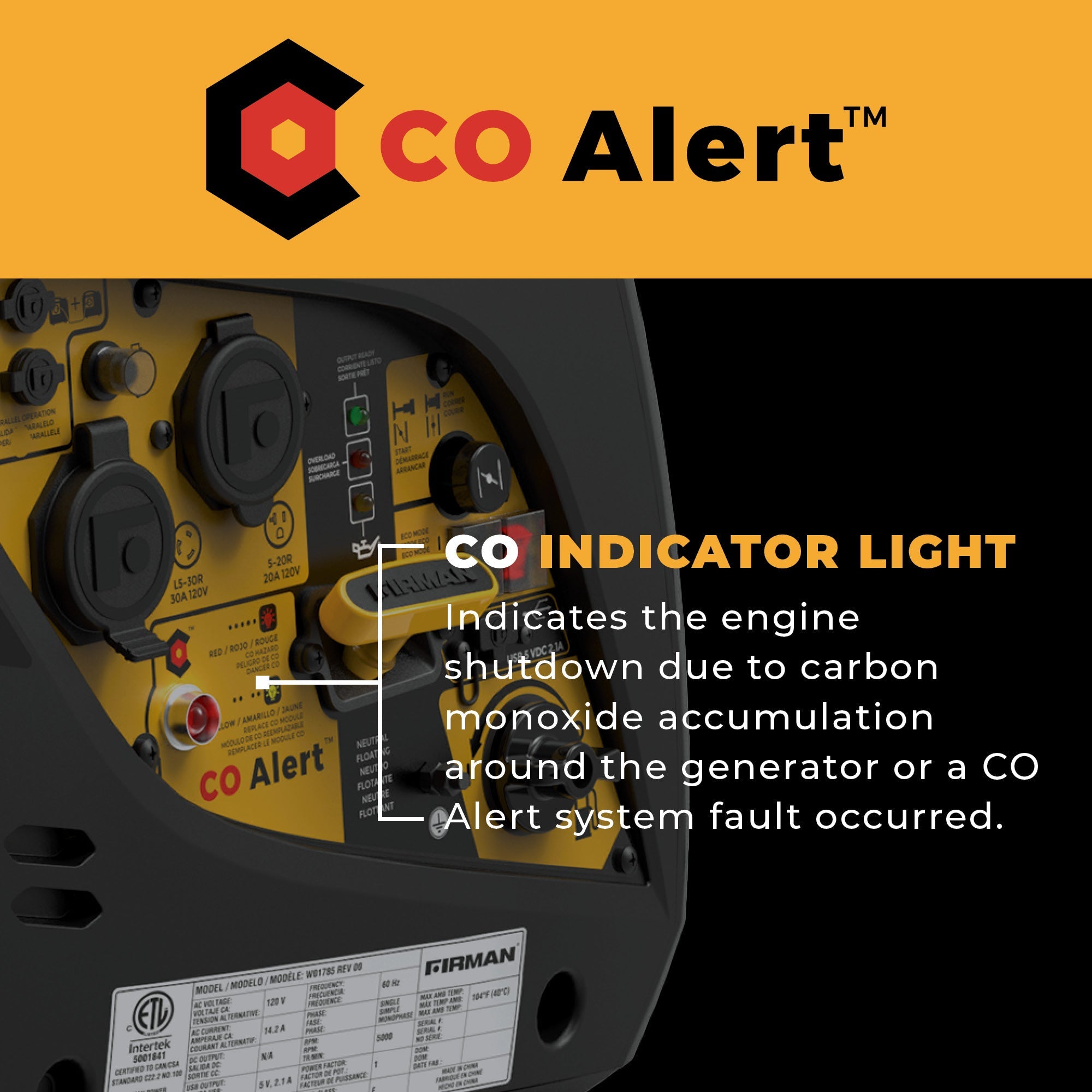 Inverter Portable Generator 2100/1700W Recoil Start with CO Alert
