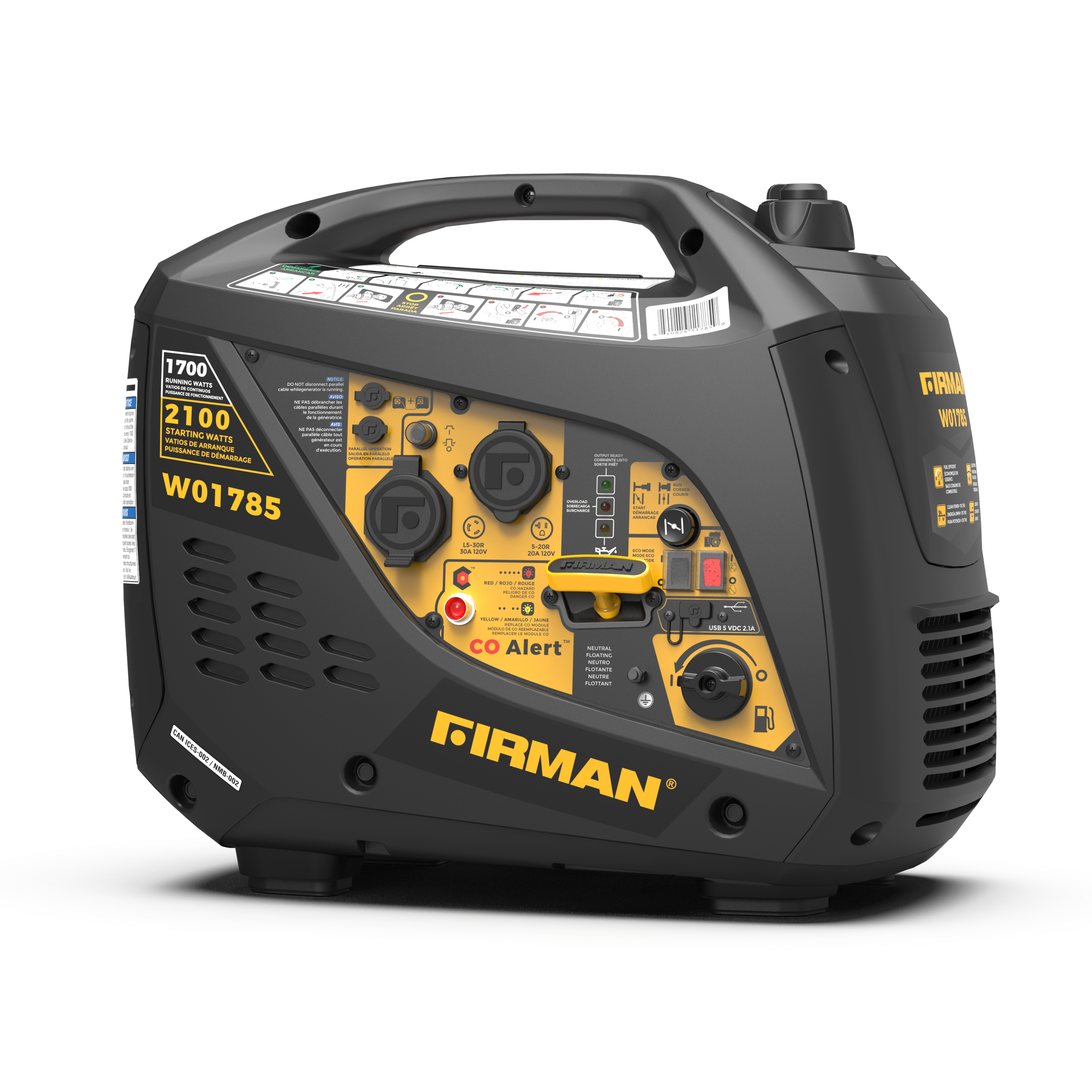 Inverter Portable Generator 2100/1700W Recoil Start with CO Alert