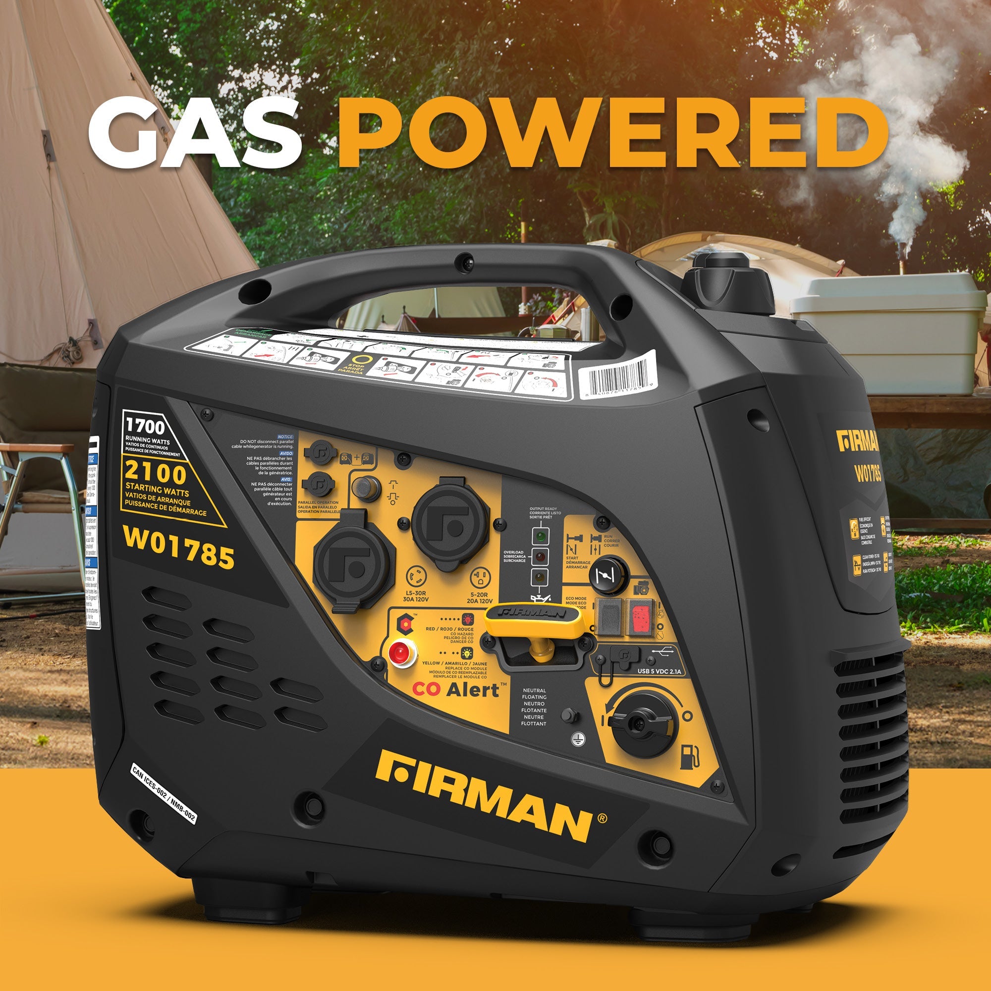 Inverter Portable Generator 2100/1700W Recoil Start with CO Alert