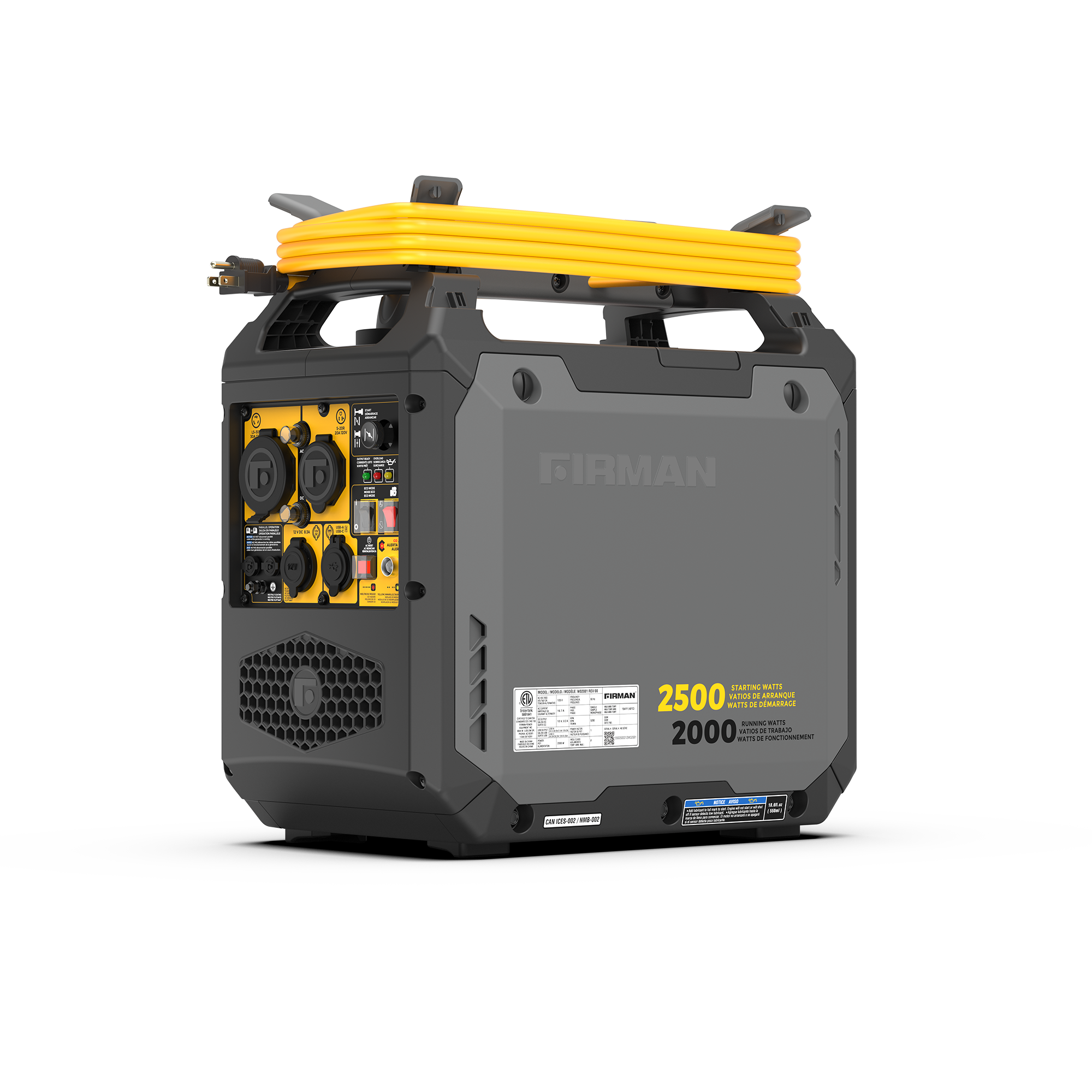 Inverter Gas Portable Generator 2500/2000W Recoil Start with Power Cord and CO ALERT