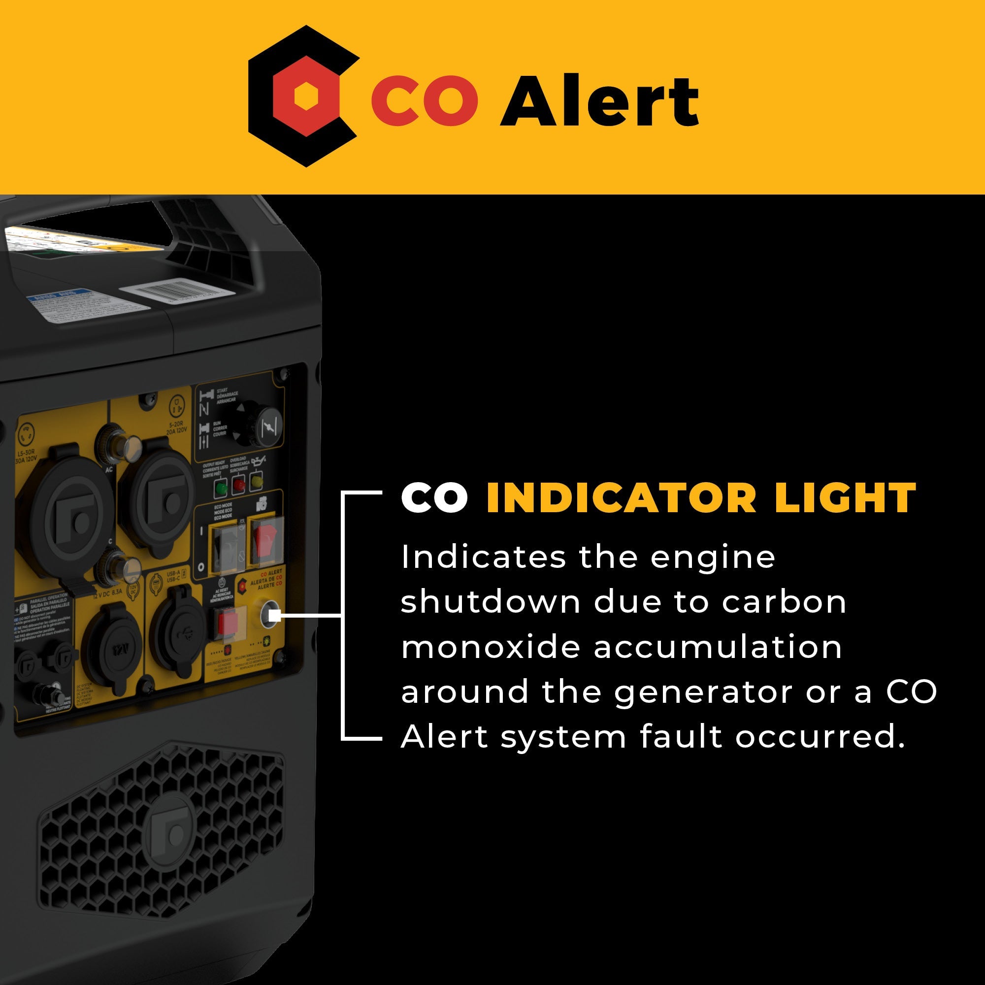 Inverter Gas Portable Generator 2500/2000W Recoil Start with Power Cord and CO ALERT