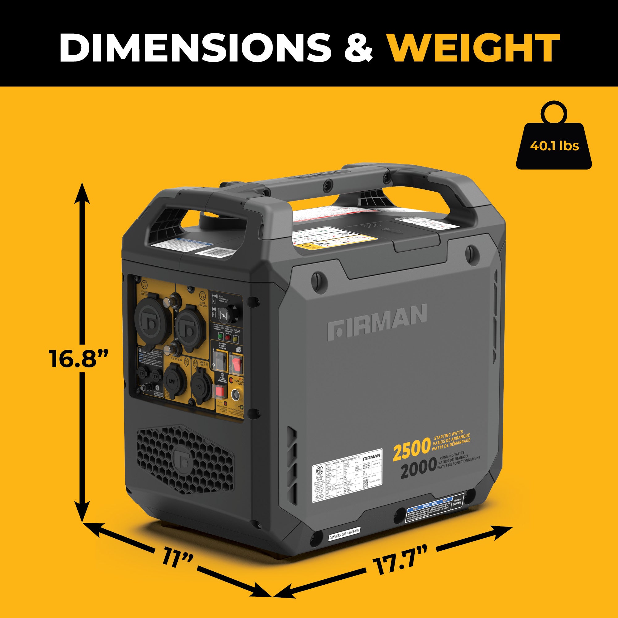 Inverter Gas Portable Generator 2500/2000W Recoil Start with Power Cord and CO ALERT