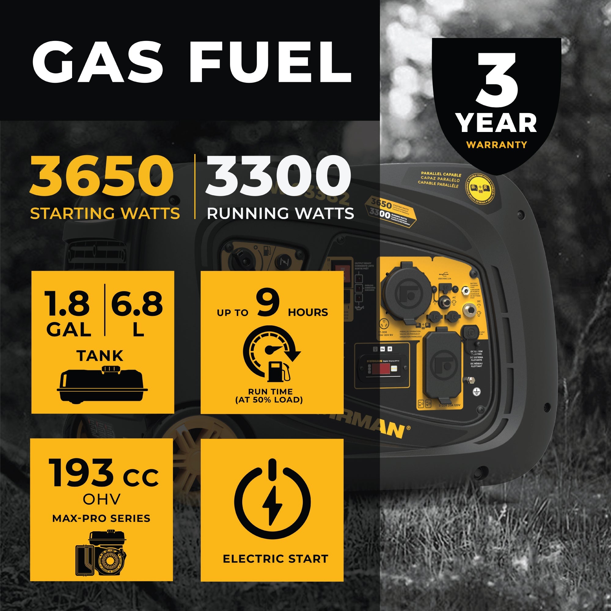 Gas Inverter Portable Generator 3650/3300W Electric Start