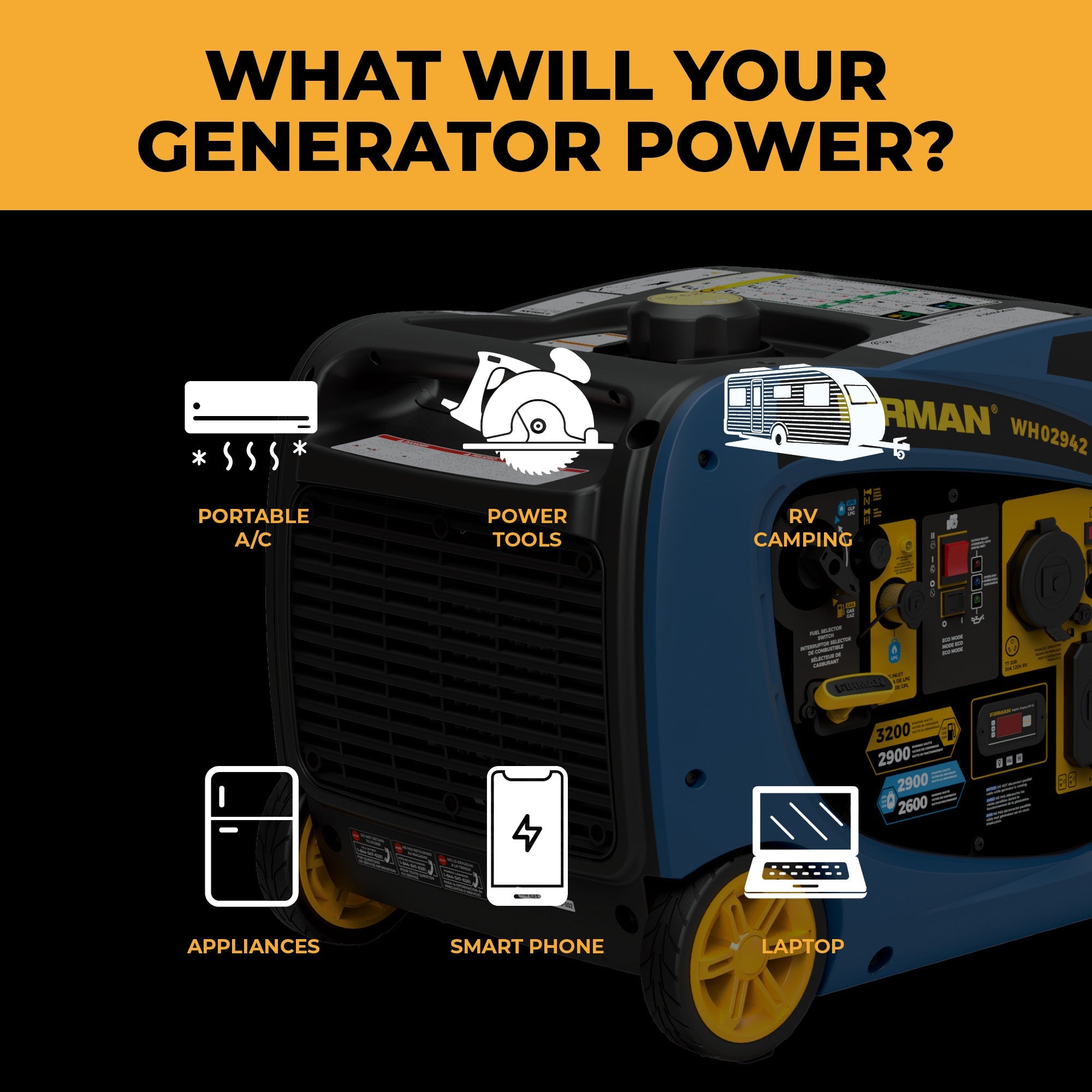 Dual Fuel Inverter Portable Generator 3200/2900W Electric Start