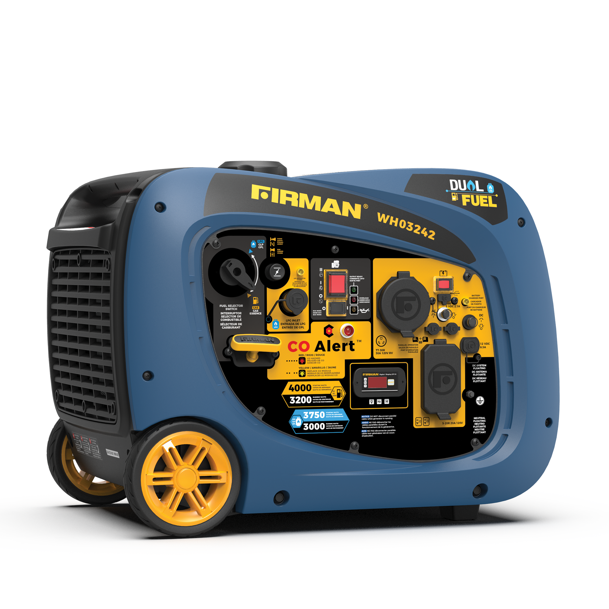 Dual Fuel Inverter Portable Generator 4000/3200W Electric Start with CO ALERT