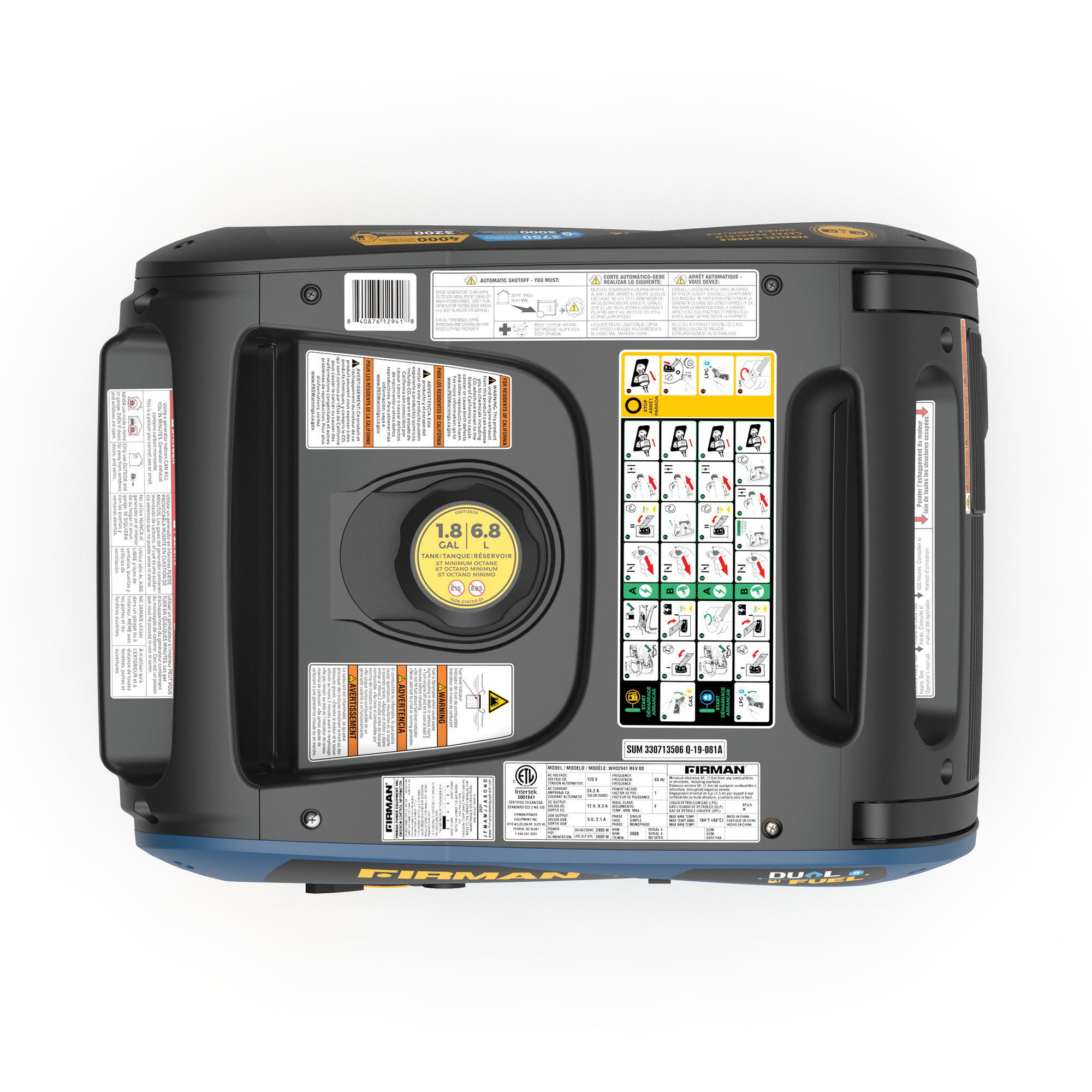 Dual Fuel Inverter Portable Generator 4000/3200W Electric Start with CO ALERT