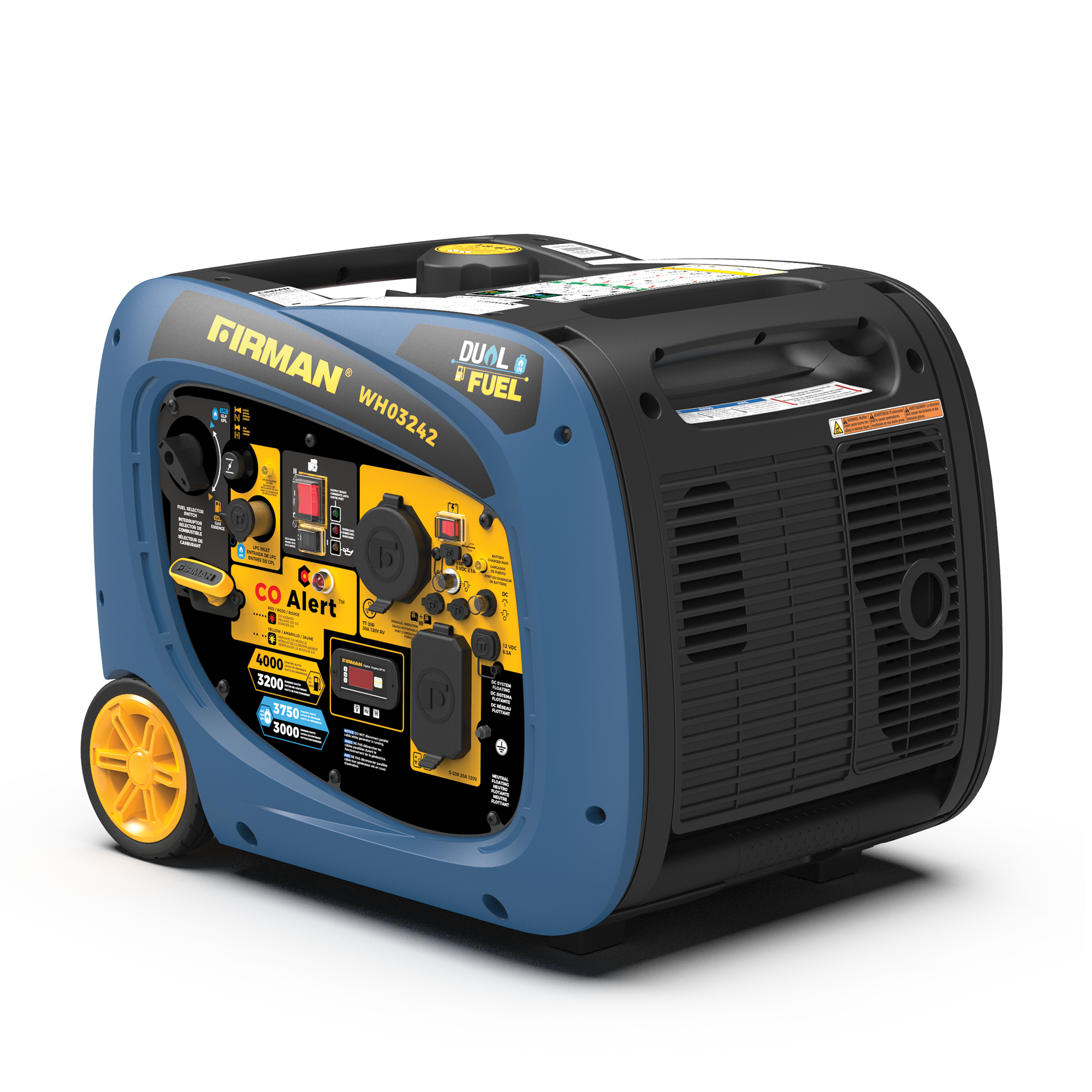 Dual Fuel Inverter Portable Generator 4000/3200W Electric Start with CO ALERT