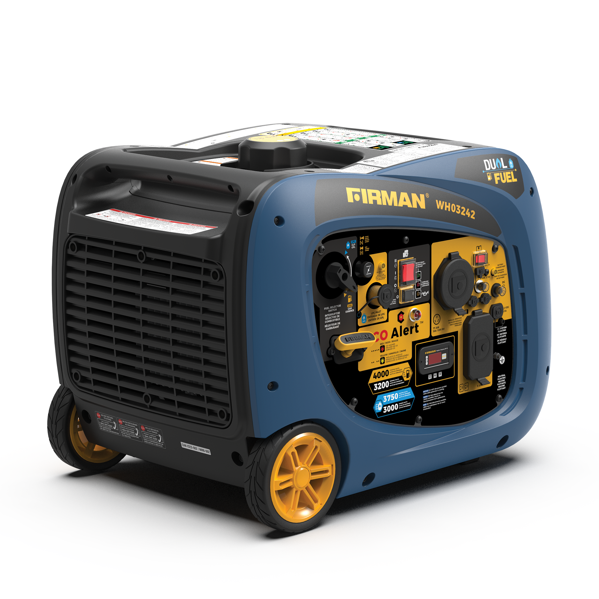 Dual Fuel Inverter Portable Generator 4000/3200W Electric Start with CO ALERT