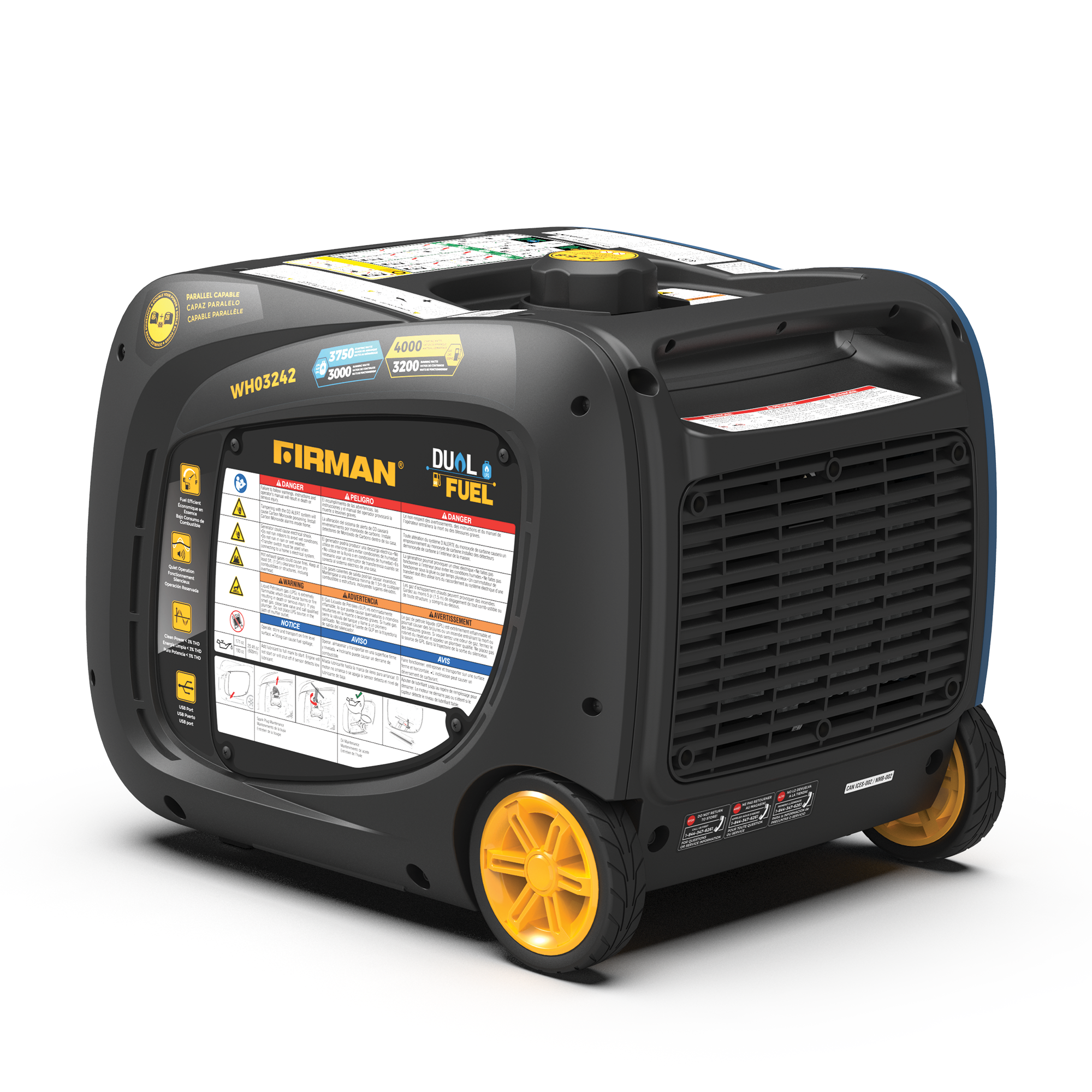 Dual Fuel Inverter Portable Generator 4000/3200W Electric Start with CO ALERT