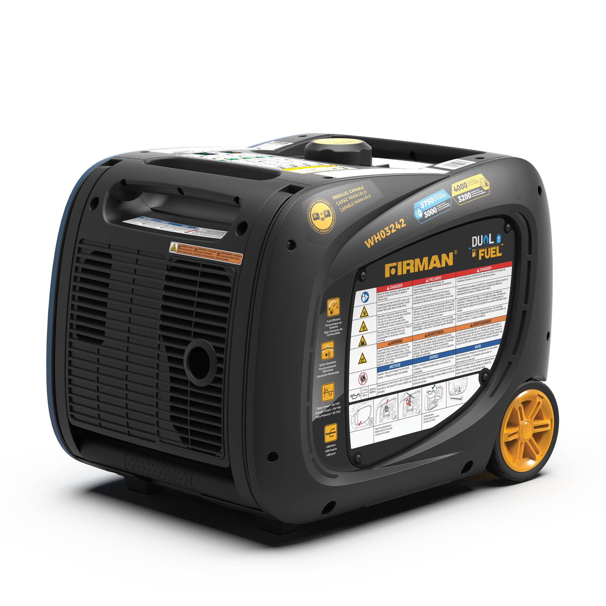 Dual Fuel Inverter Portable Generator 4000/3200W Electric Start with CO ALERT