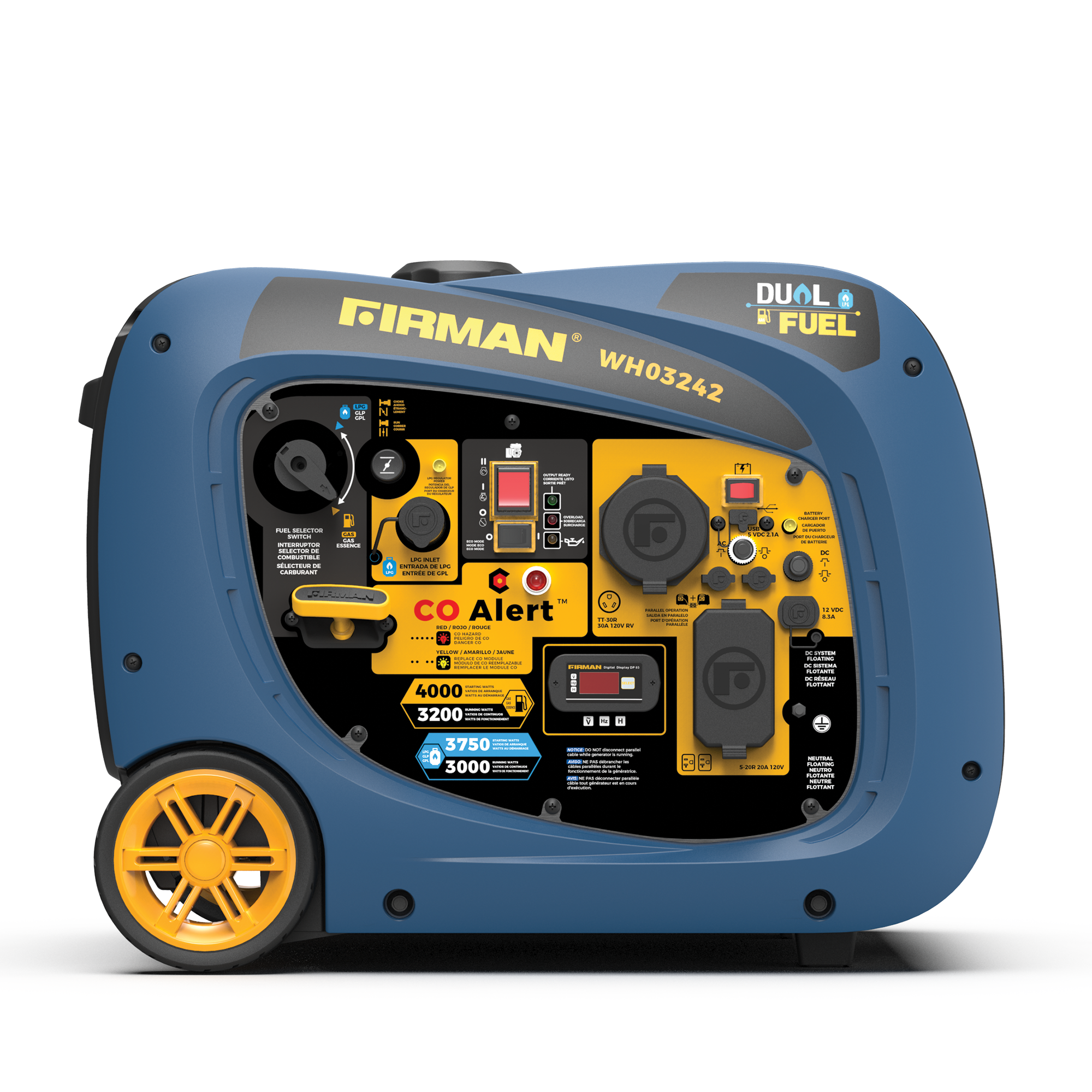 Dual Fuel Inverter Portable Generator 4000/3200W Electric Start with CO ALERT