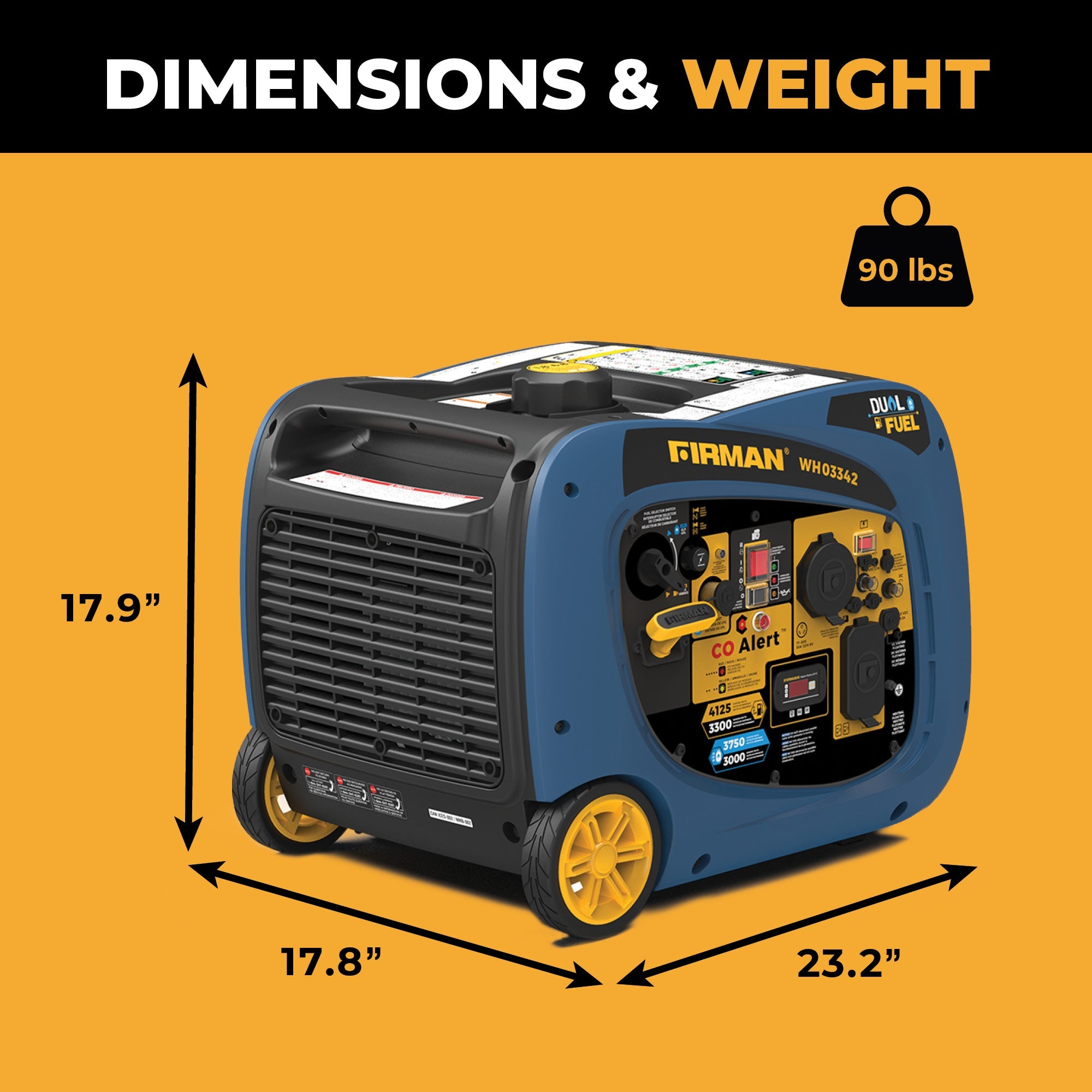 Dual Fuel Inverter Portable Generator 4125/3300W Electric Start with CO ALERT