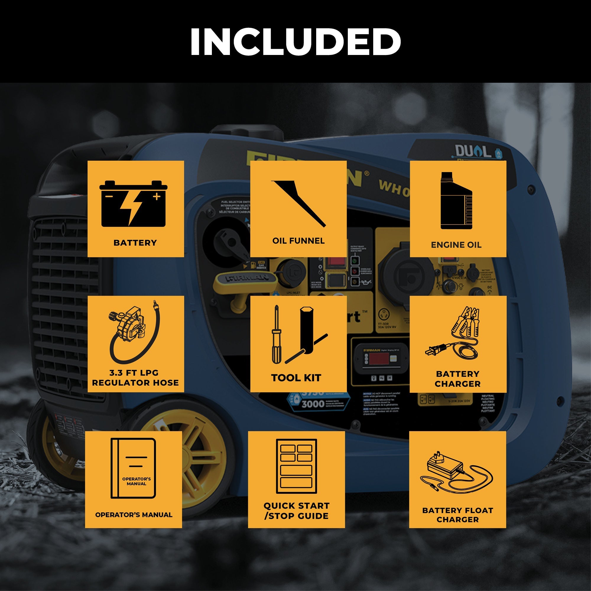 Dual Fuel Inverter Portable Generator 4125/3300W Electric Start with CO ALERT
