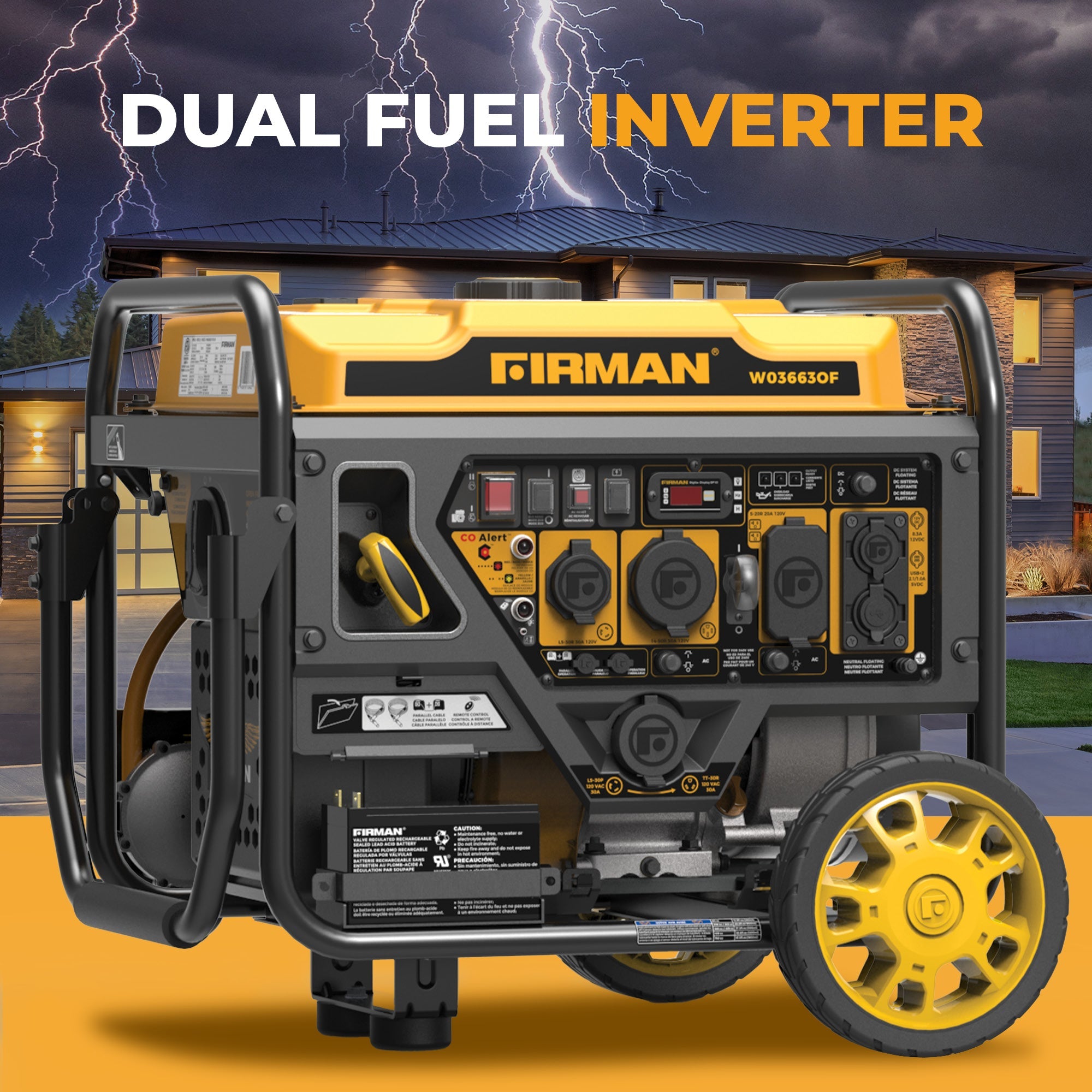 Dual Fuel Open Frame Inverter 4400/3500W Electric Start with CO ALERT