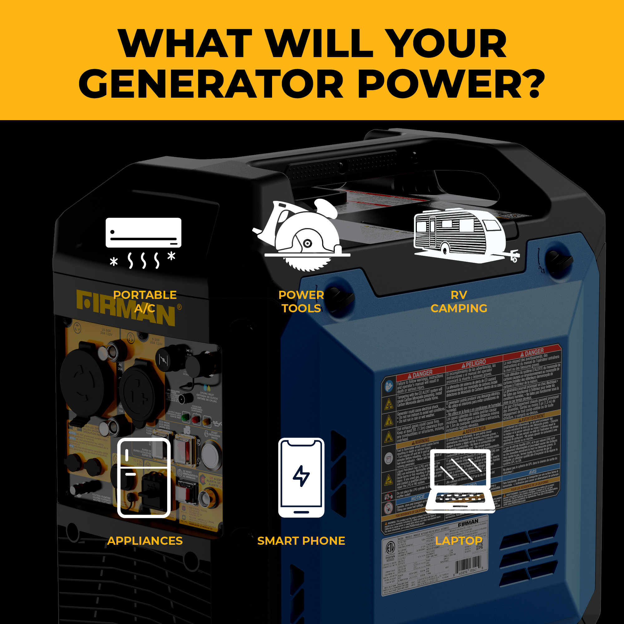 Tri Fuel Inverter Portable Generator 4400/3500 Watt Electric Start 120V Parallel Ready CO Alert