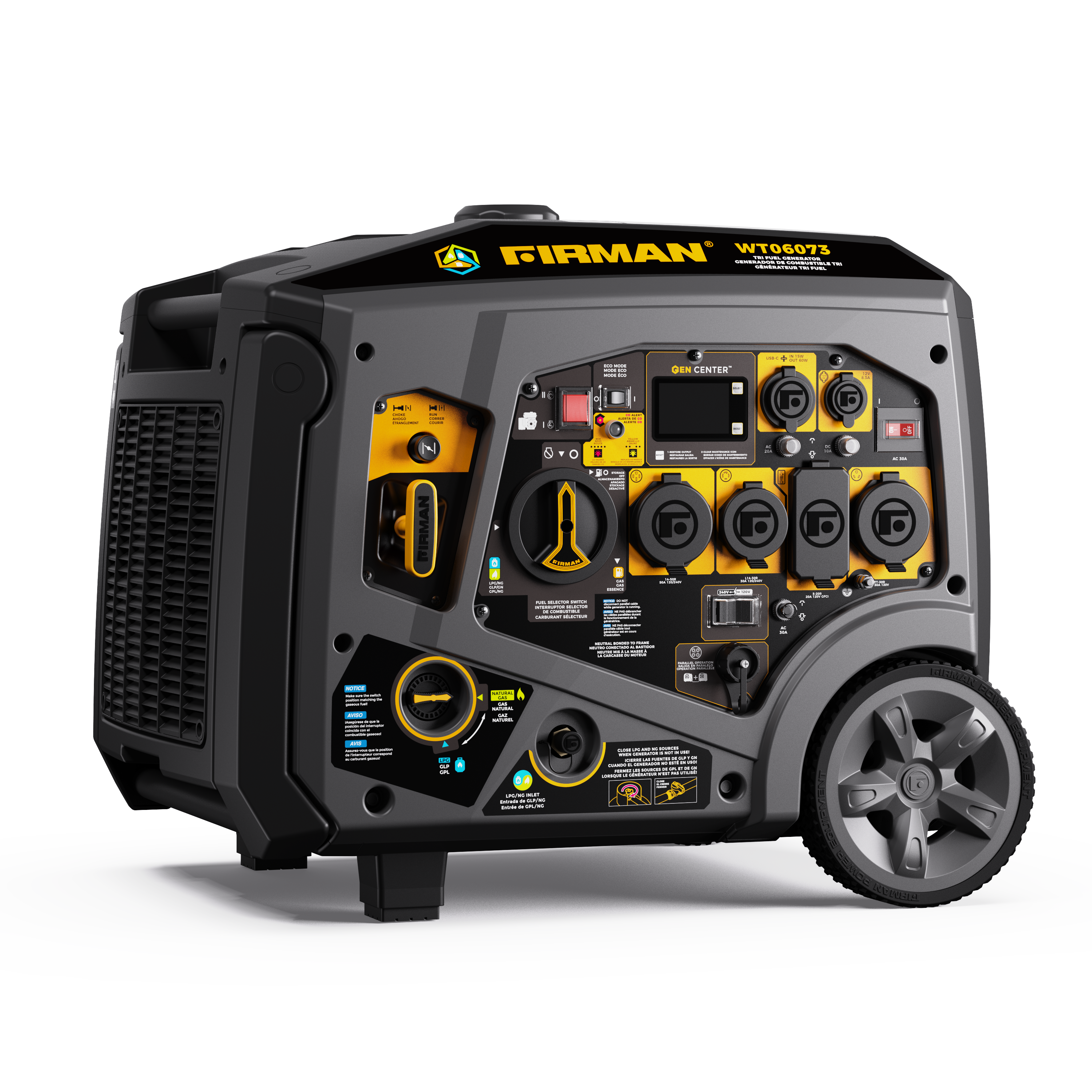 Tri Fuel Inverter Portable Generator 7500/6000W Electric Start 120/240V Parallel Ready CO Alert
