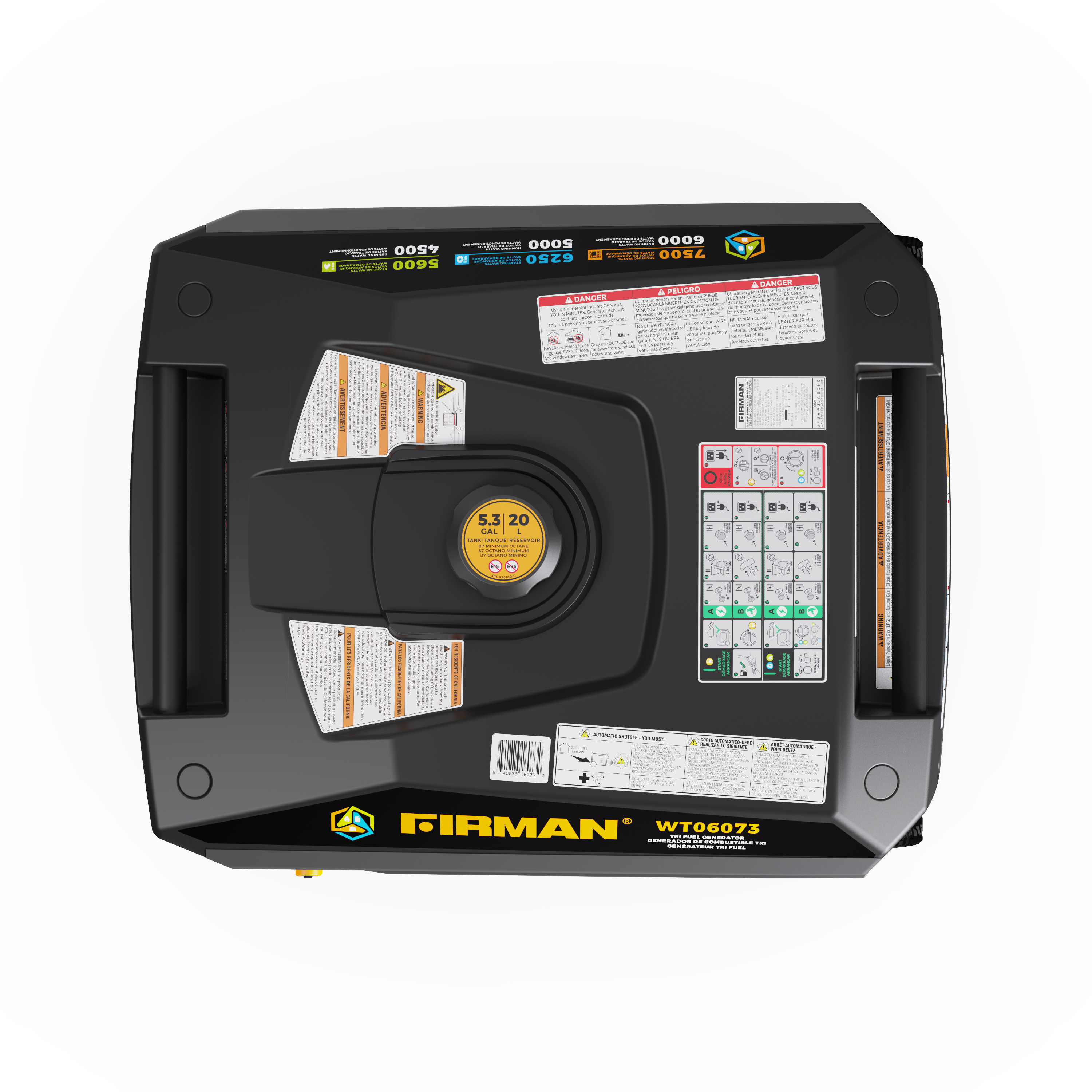 Tri Fuel Inverter Portable Generator 7500/6000W Electric Start 120/240V Parallel Ready CO Alert