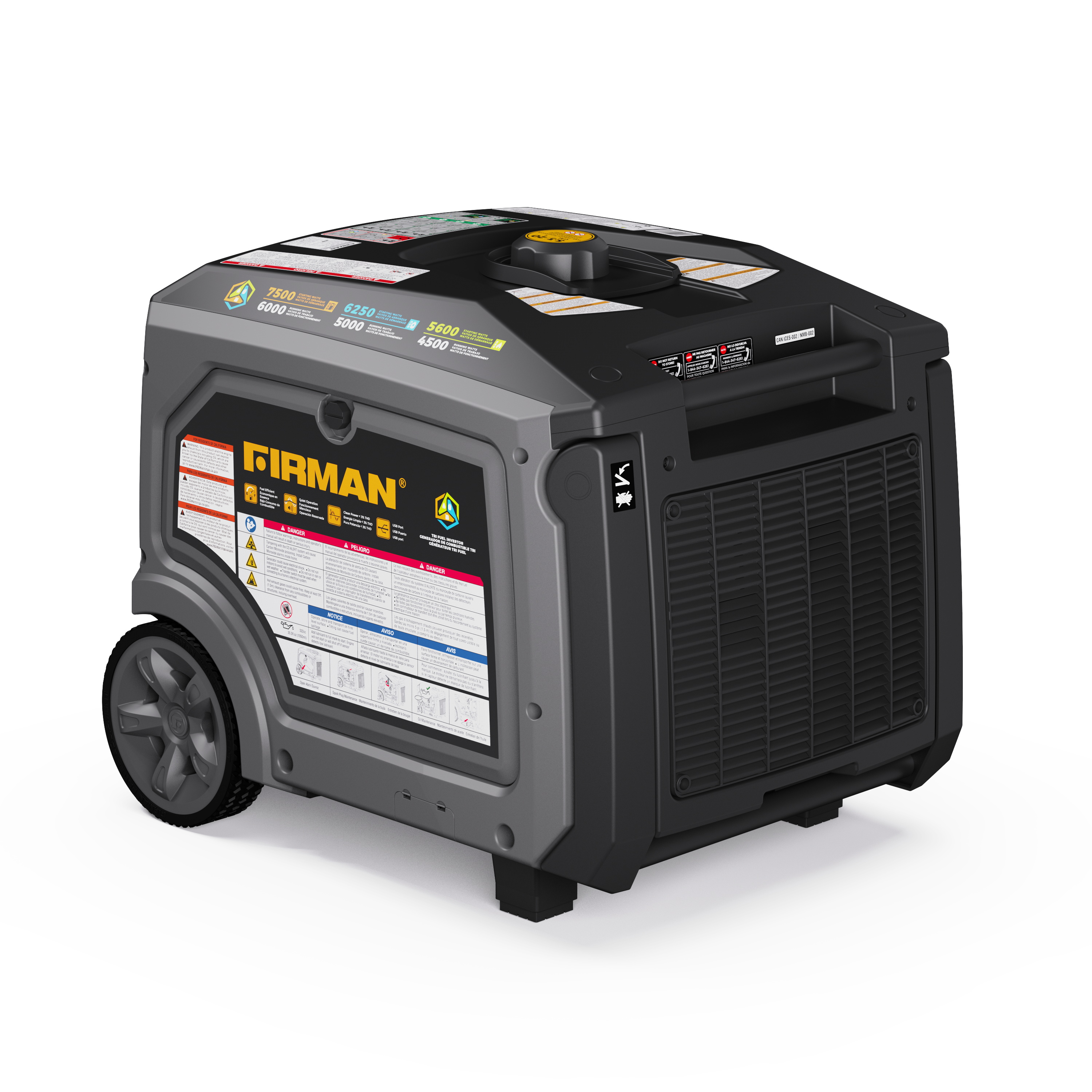 Tri Fuel Inverter Portable Generator 7500/6000W Electric Start 120/240V Parallel Ready CO Alert